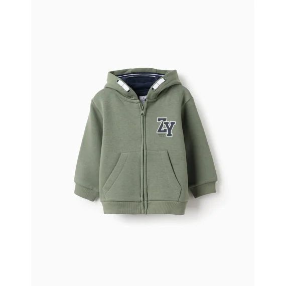 Veste À Capuche Gratté Vert Foncé