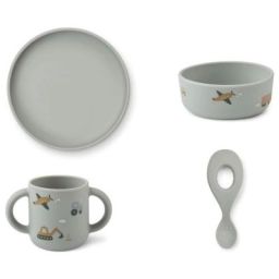 Coffret repas en silicone Vivi Vehicles dove blue mix