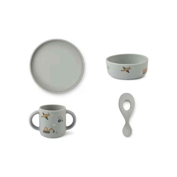 Coffret repas en silicone Vivi Vehicles dove blue mix