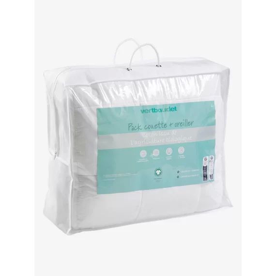 Pack couette légère + oreiller en coton bio* blanc