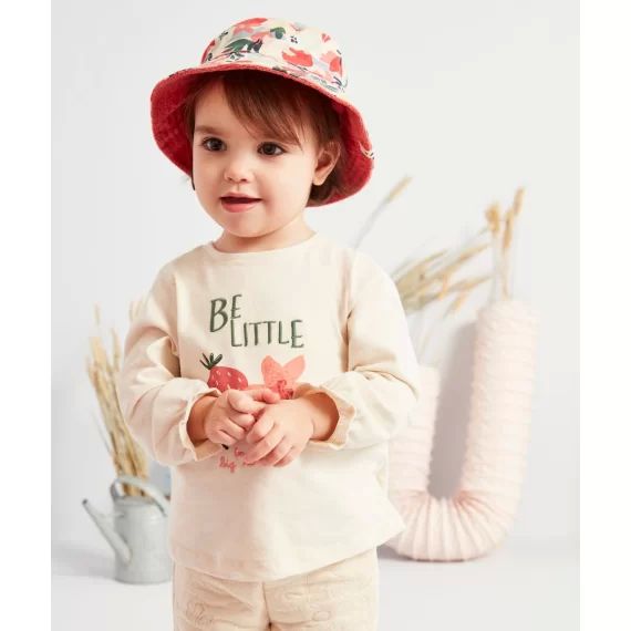 T-shirt en coton biologique écru avec message bébé fille –  – Soldes