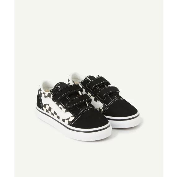 Baskets à scratchs bébé noir et blanche imprimé damier old skool v