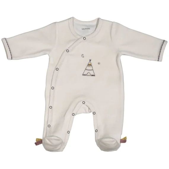 Pyjama Bébé À Manches Longues En Velours Beige