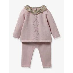 Ensemble en tricot bébé col en tissu Liberty CYRILLUS jaune