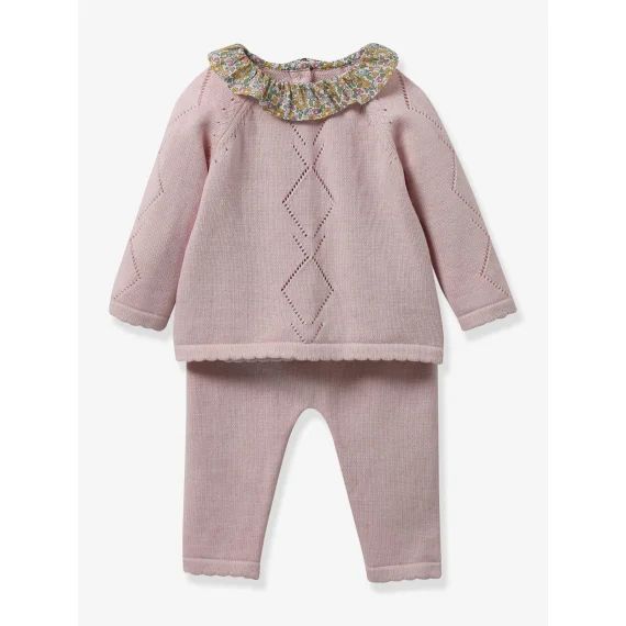Ensemble en tricot bébé col en tissu Liberty CYRILLUS jaune