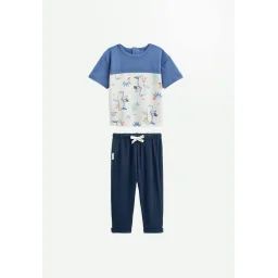 Ensemble Enfant T-shirt Et Pantalon En Gaze De Coton Mexico Bleu