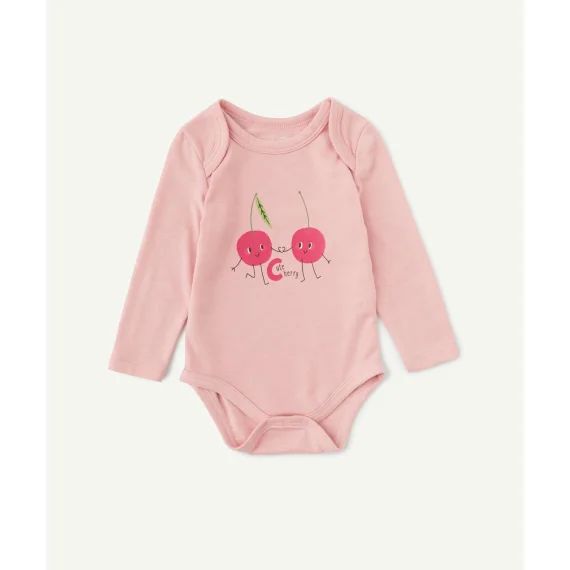 Body manches longues thermolactyl rose avec motif cerise