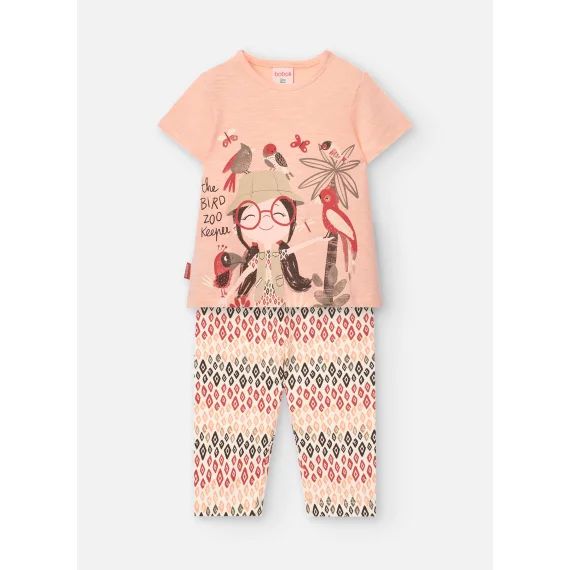 Ensemble T-shirt Avec Dessin Frontal Et Pantalon Imprimé Orange
