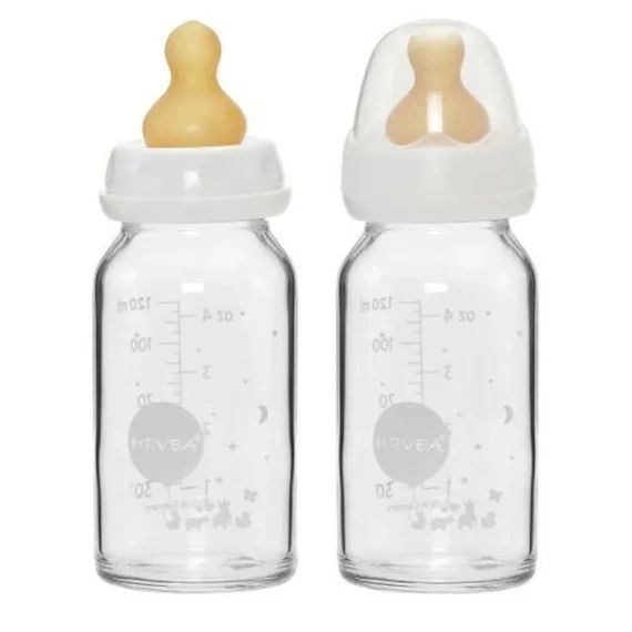 Biberon En Verre 120ml – Pack De 2 Biberons – Hevea Blanc