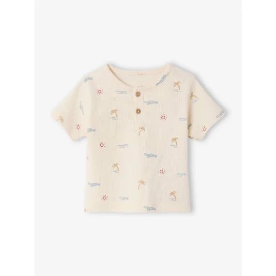 Tee-shirt bébé en maille nid d&rsquo;abeille imprimée écru