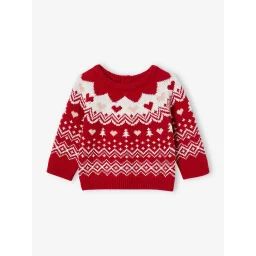 Pull jacquard de Noël bébé fille rouge