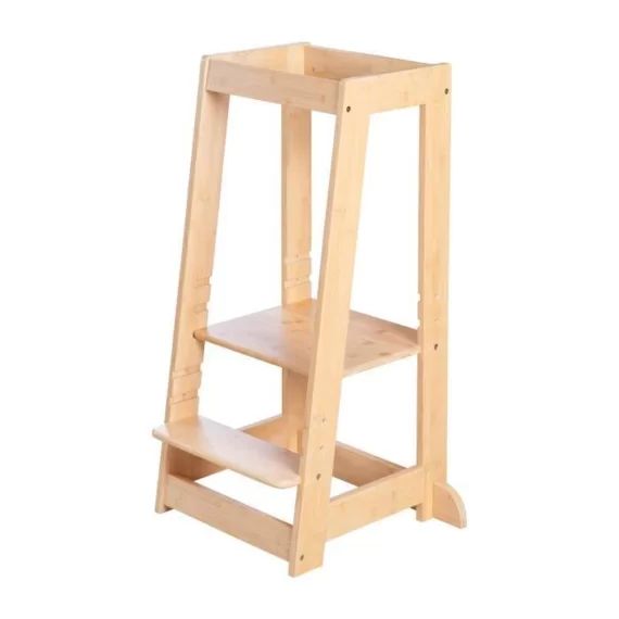 Tour D&rsquo;apprentissage Montessori – Roba – Bambou – Réglable En Hauteur – Supporte 80 Kg Beige