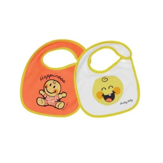 Lot de 2 Bavoirs Naissance en Éponge Double Épaisseur – SMILEY BABY® – Blanc blanc