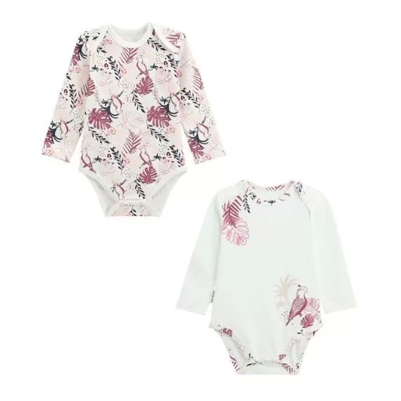 Lot De 2 Bodies Bébé Manches Longues Paraiso Blanc