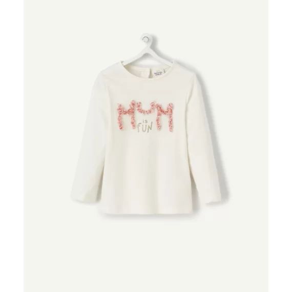 T-shirt bébé fille en fibres recyclées écru avec message –  – Soldes
