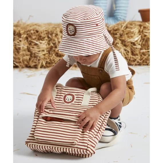 Sac à dos bébé garçon rayé écru et marron