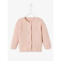 Cardigan broderie dorée coeur bébé ocre