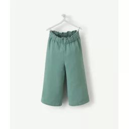 Pantalon fluide évolutif fille vert en gaze de coton –  – Soldes