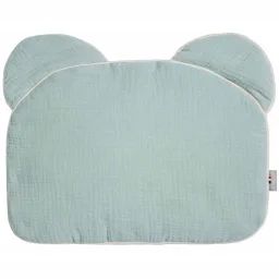 Oreiller Bébé Plat Ourson En Gaze De Coton Jeanne Vert De Gris
