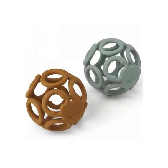 Lot de 2 balles de dentition en silicone Jasmin mustard peppermint mix