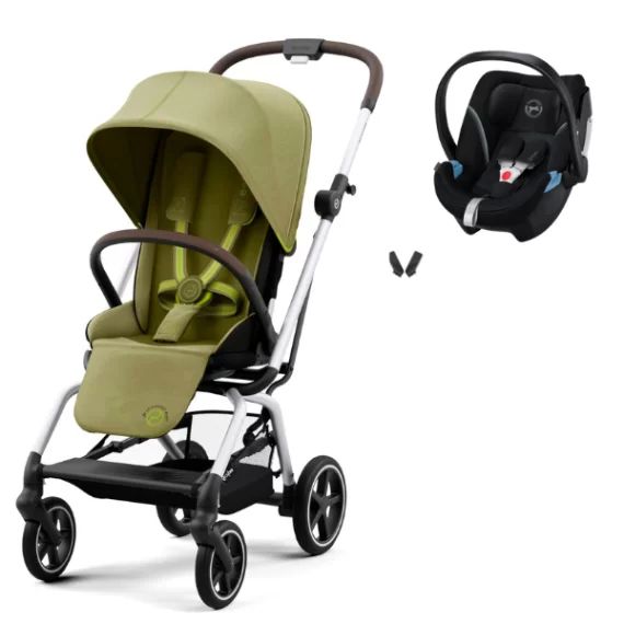 Poussette Cybex Eezy S Twist PLUS 2 – Châssis Silver/ Siège Nature Green + Coque Auto Aton 5 – Deep Black (2022)