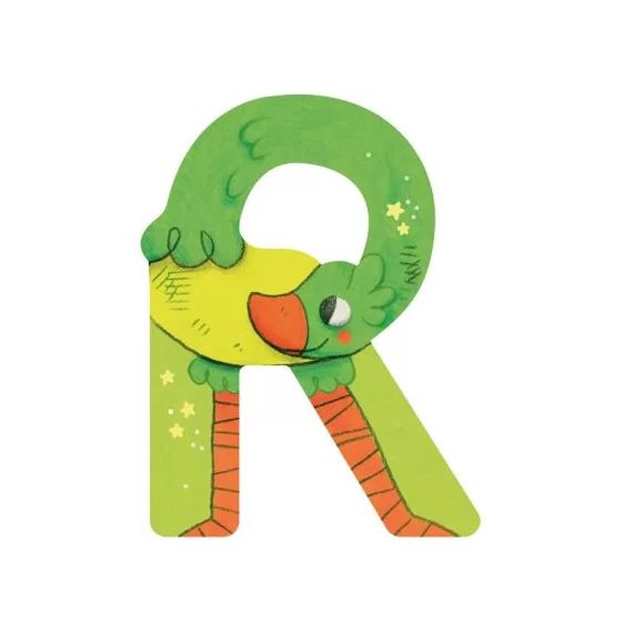 Lettre R en bois Autruche verte