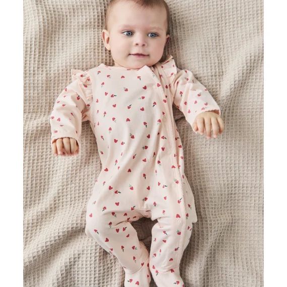 Dors bien bébé en coton bio rose imprimé coeurs