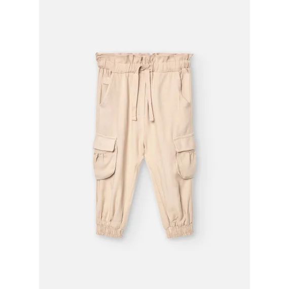 Pantalon Cargo Avec Taille Élastique Et Cordon De Serrage Beige