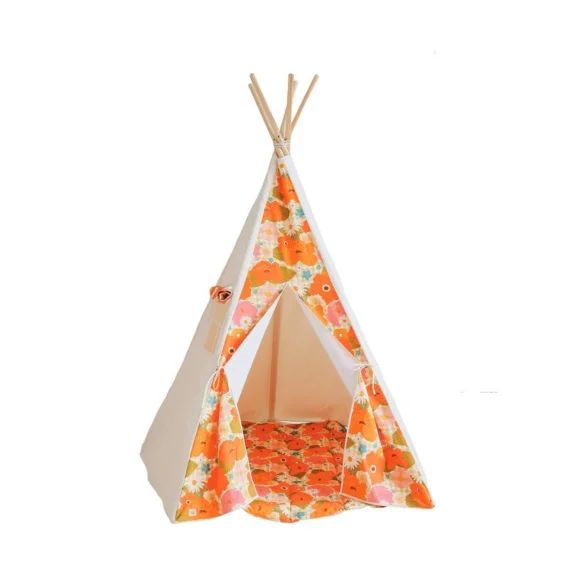 Tente Tipi Pique Nique Avec Les Fleurs En Coton Beige