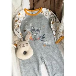 Pyjama Bébé En Velours Petit Loup Gris