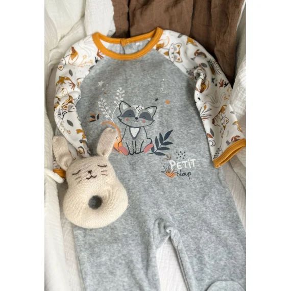 Pyjama Bébé En Velours Petit Loup Gris