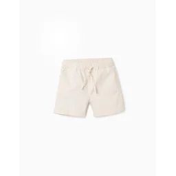 Short En Coton Et Lin Beige