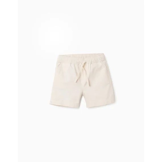 Short En Coton Et Lin Beige