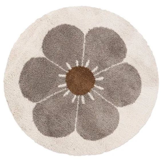 Tapis Chambre Enfant Rond Bohemian Daisy Taupe Gris
