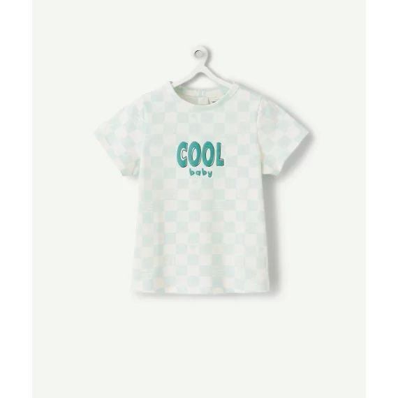 T-shirt bébé garçon en coton bio et damier avec message –  – Soldes