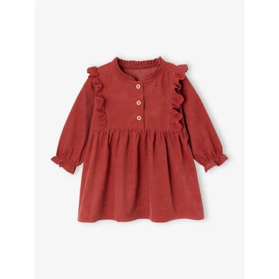 Robe en velours à volants en broderie anglaise bébé fille terracotta