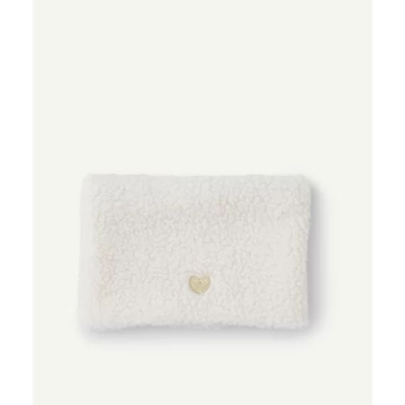 Snood bébé fille en sherpa blanc avec coeur brodé