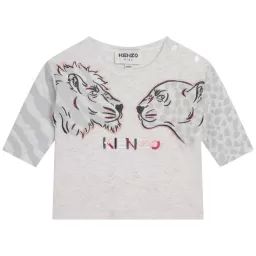 T-shirt en coton avec broderie Fille Gris