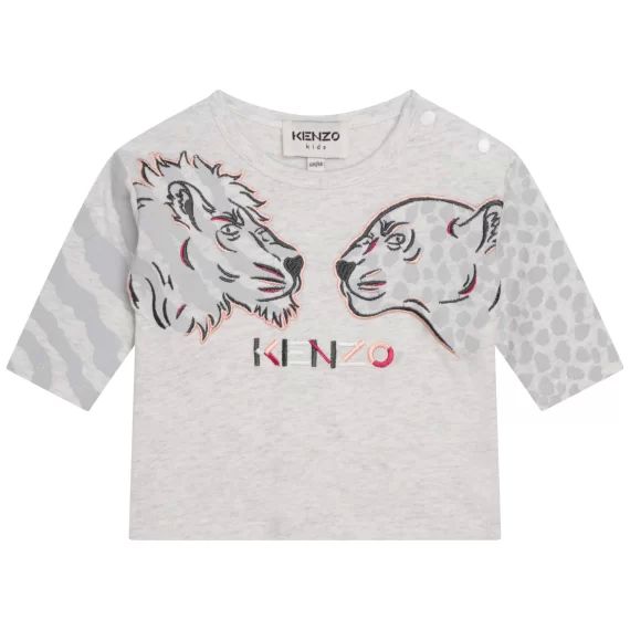 T-shirt en coton avec broderie Fille Gris