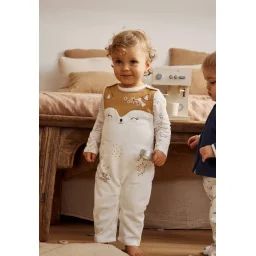 Ensemble Salopette Bébé En Molleton Et T-shirt Emilie Ecru