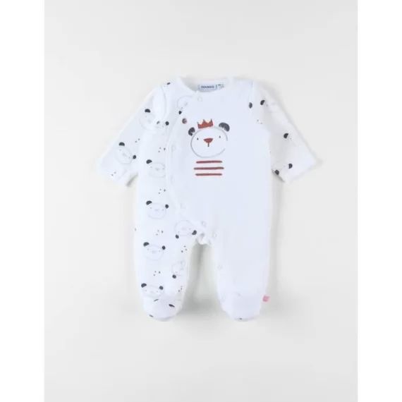 Pyjama 1 pièce imprimé ours en velours blanc