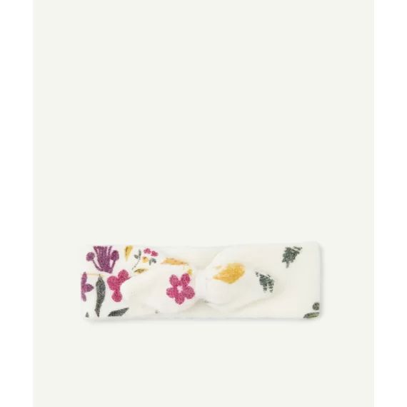Bandeau tricot bébé fille avec noeud et imprimé avec fleurs colorées