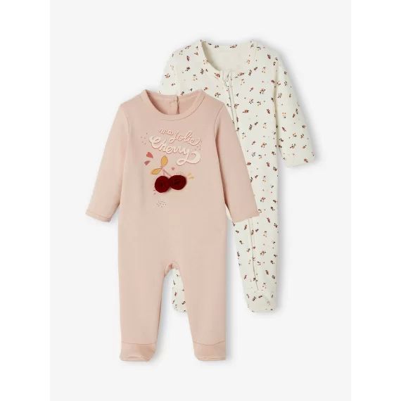Lot de 2 pyjamas en molleton bébé ouverture naissance lot rose fumé