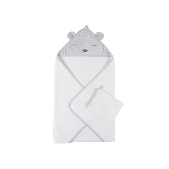 Cape de bain + gant gris Babou & Kendi (75 x 75 cm)