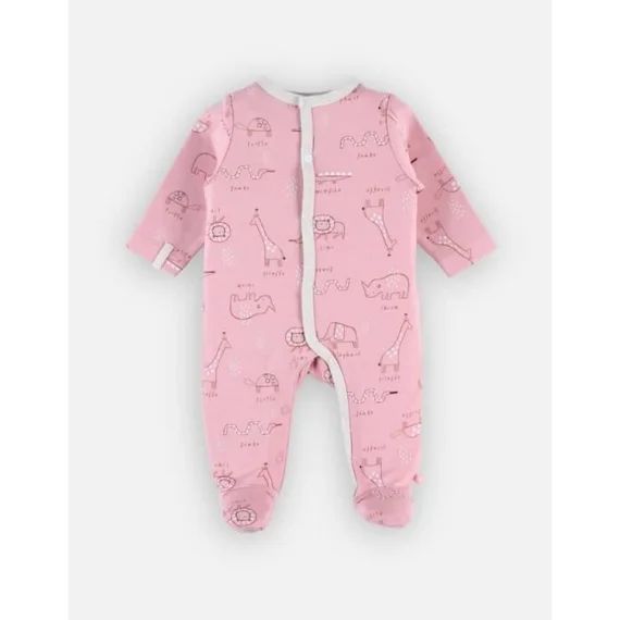 Pyjama 1 pièce imprimé animaux de la savane rose