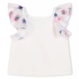 T-shirt à volants et broderie Fille Blanc