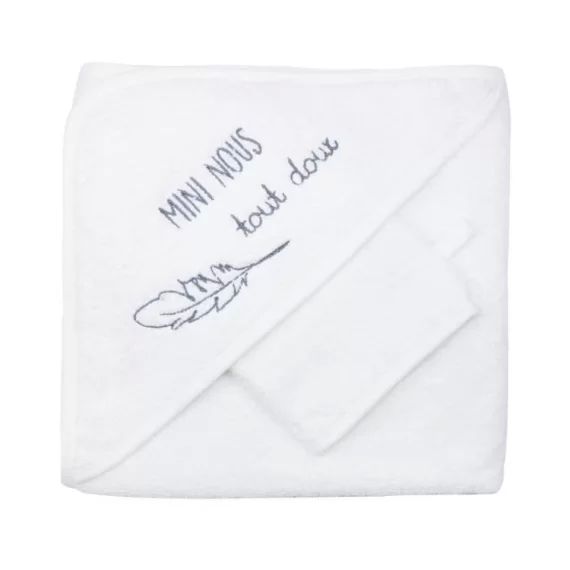 Cape De Bain Bébé Trois Kilos Sept – Blanc – 70×70 Cm – Éponge 100% Coton – Capuche Et Gant De Toilette Assorti Blanc