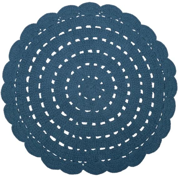 Tapis lavable rond Alma crochet bleu (120 cm)