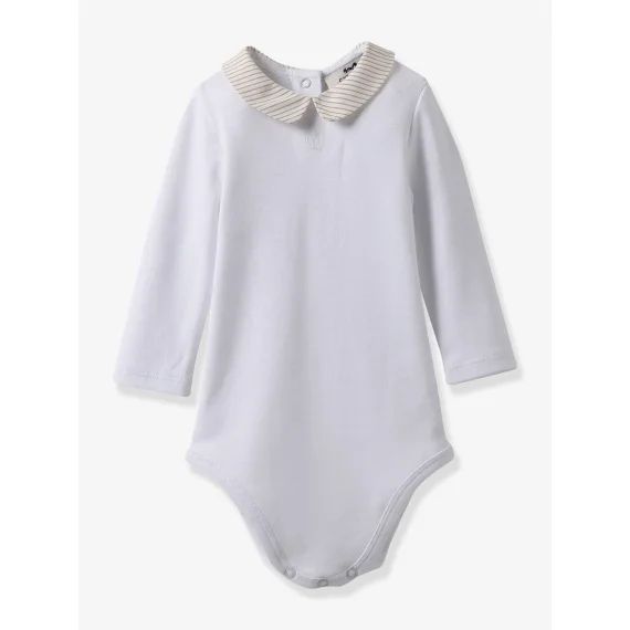 Body bébé col en seersucker coton biologique CYRILLUS rayé beige