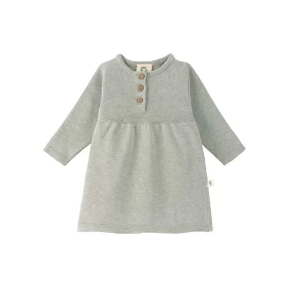 Robe tricotée en coton bio GOTS gris-vert (3-6 mois)